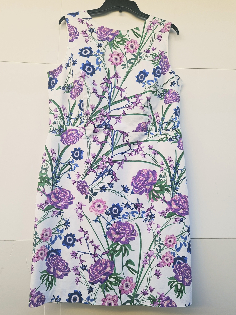 NWOT Talbots Petite 16P Floral Sheath Dress White Purple Blue Sleeveless Lined